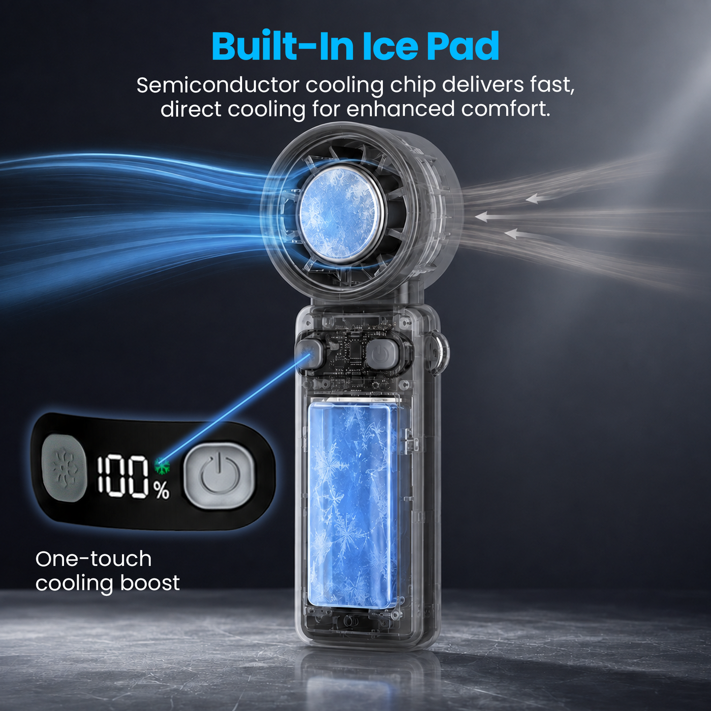 Schallen Handheld Fan with Ice Cooling Plate, 100-Speed Portable Rechargeable Fan, 4000mAh Battery, Up to 11 Hours Runtime & Digital Display for Travel, Office and Outdoors (Available in Grey & White)