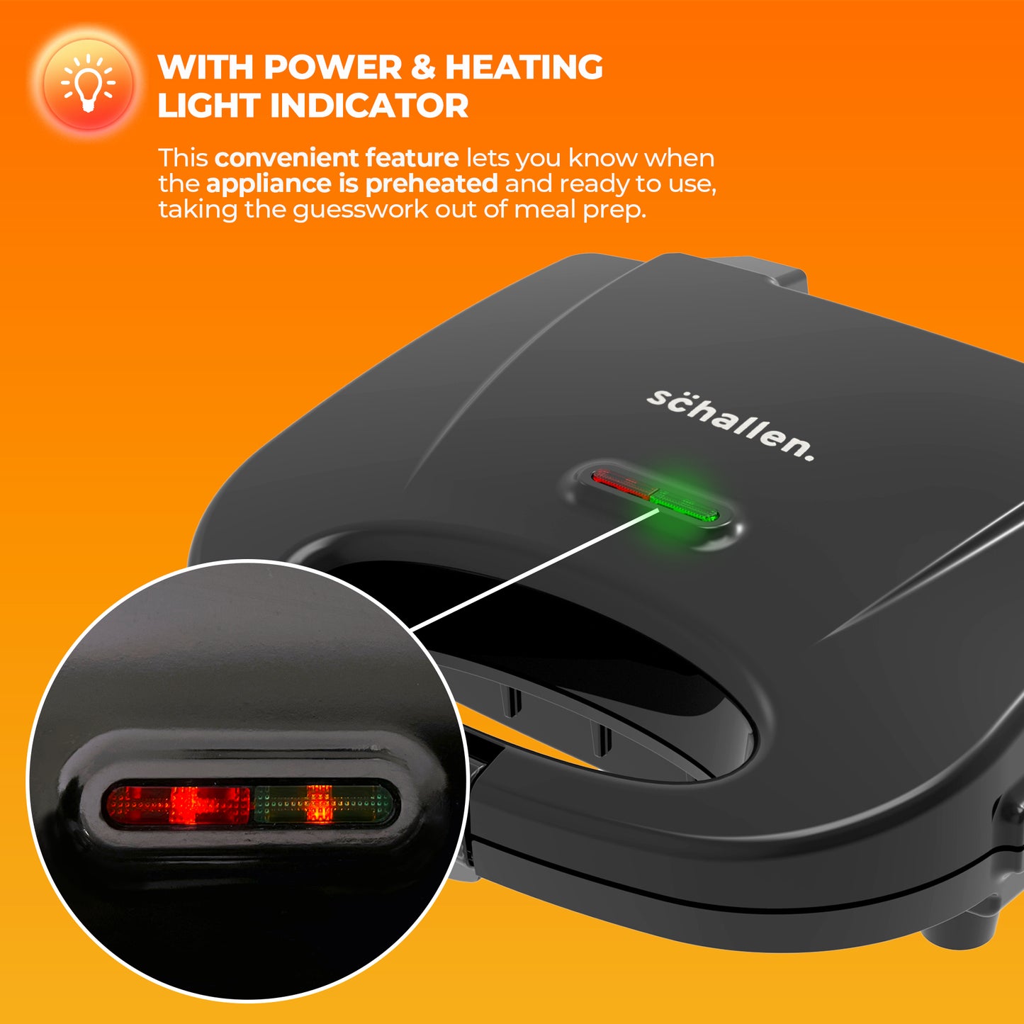 Schallen Black Sandwich Maker Butty Toaster Toastie Maker Making Machine with Non-Stick Coating & Heat Insulated Handle - Safety Thermal Cut-Out, Thermo Control & Locking System LED Light (Black)