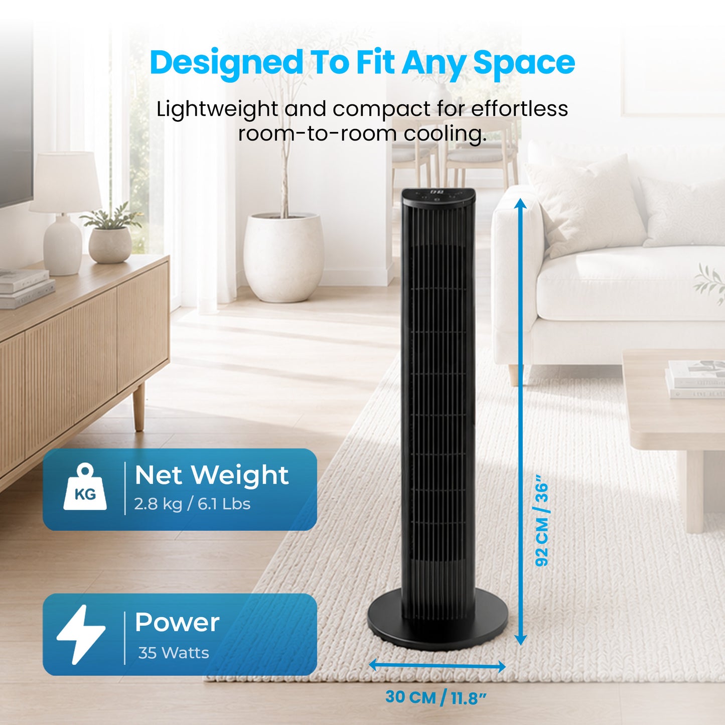 Schallen 36" Tower Fan Oscillating Tall Floor Standing Fan with Remote Control, DC Motor, Digital Display 12H Timer, 8 Speed Settings & 3 Wind Modes | Quiet, Powerful, Energy Efficient Cooling