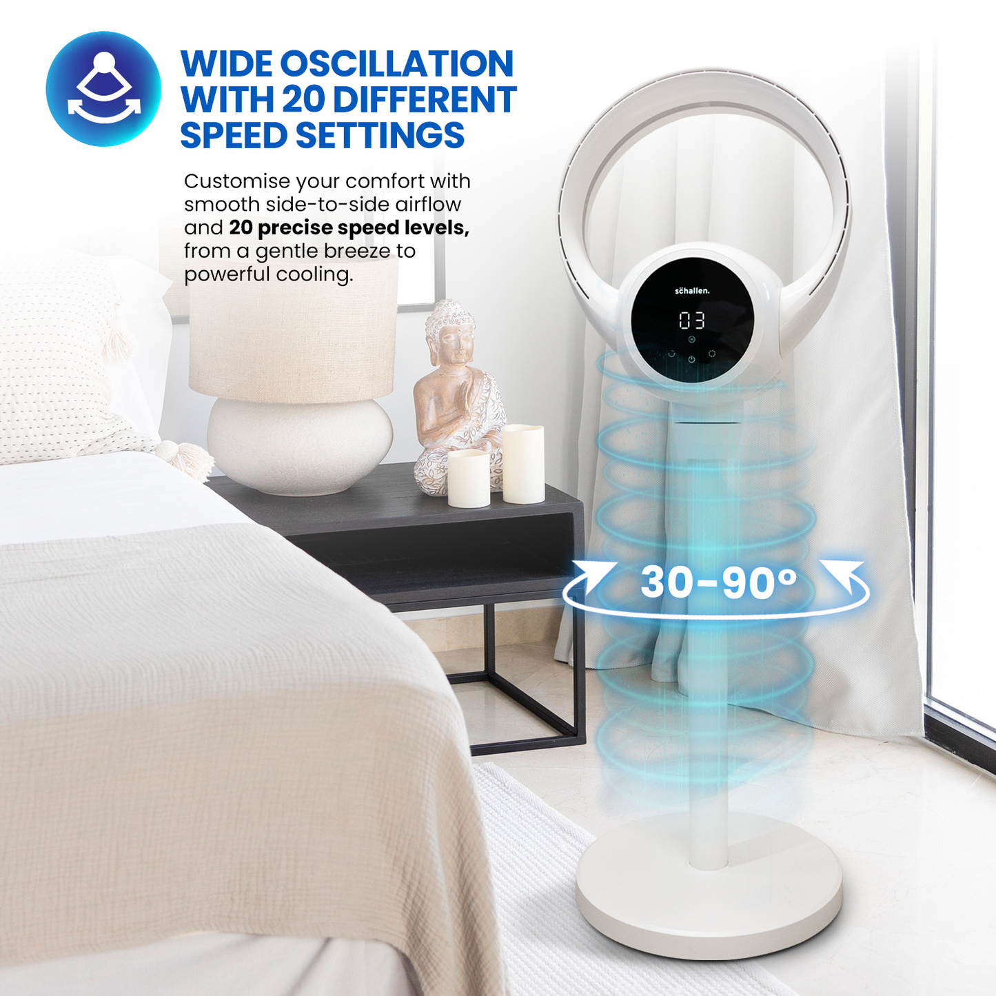 Schallen 2 in 1 Bladeless Floor Fan and Desktop Table Fan Modern White and Black with Digital Display