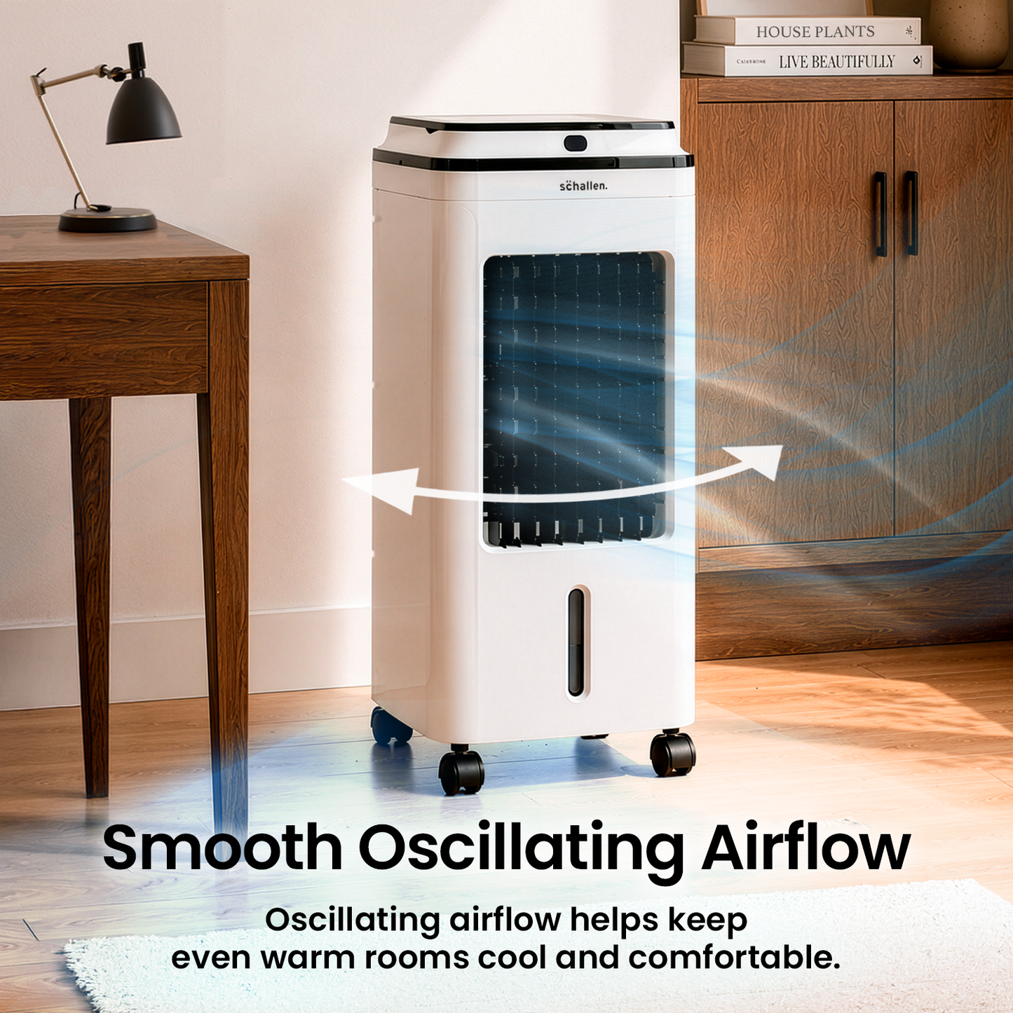 Schallen 3.9L Portable Air Cooler with Remote Control | Evaporative Tower Fan Cooler with 3 Speeds, 12H Timer, Digital & Energy Efficient, 2 Ice Packs in Black & White