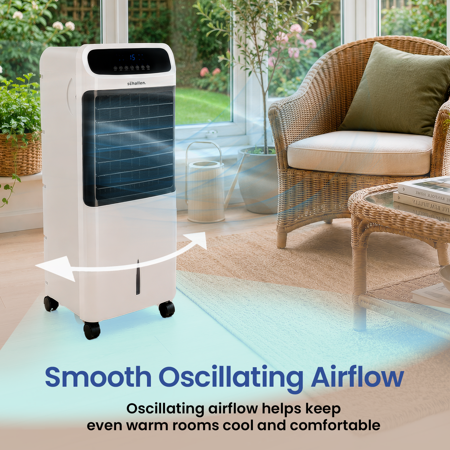 Schallen 12L Portable Air Cooler with Remote Control | Evaporative Tower Fan Cooler with 3 Speeds, 12H Timer, Digital & Energy Efficient, 2 Ice Packs in Black & White (Copy) (Copy) (Copy)