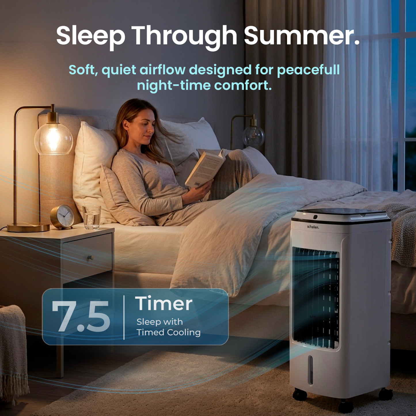Schallen 3.9L Portable Air Cooler with Remote Control | Evaporative Tower Fan Cooler with 3 Speeds, 12H Timer, Digital & Energy Efficient, 2 Ice Packs in Black & White
