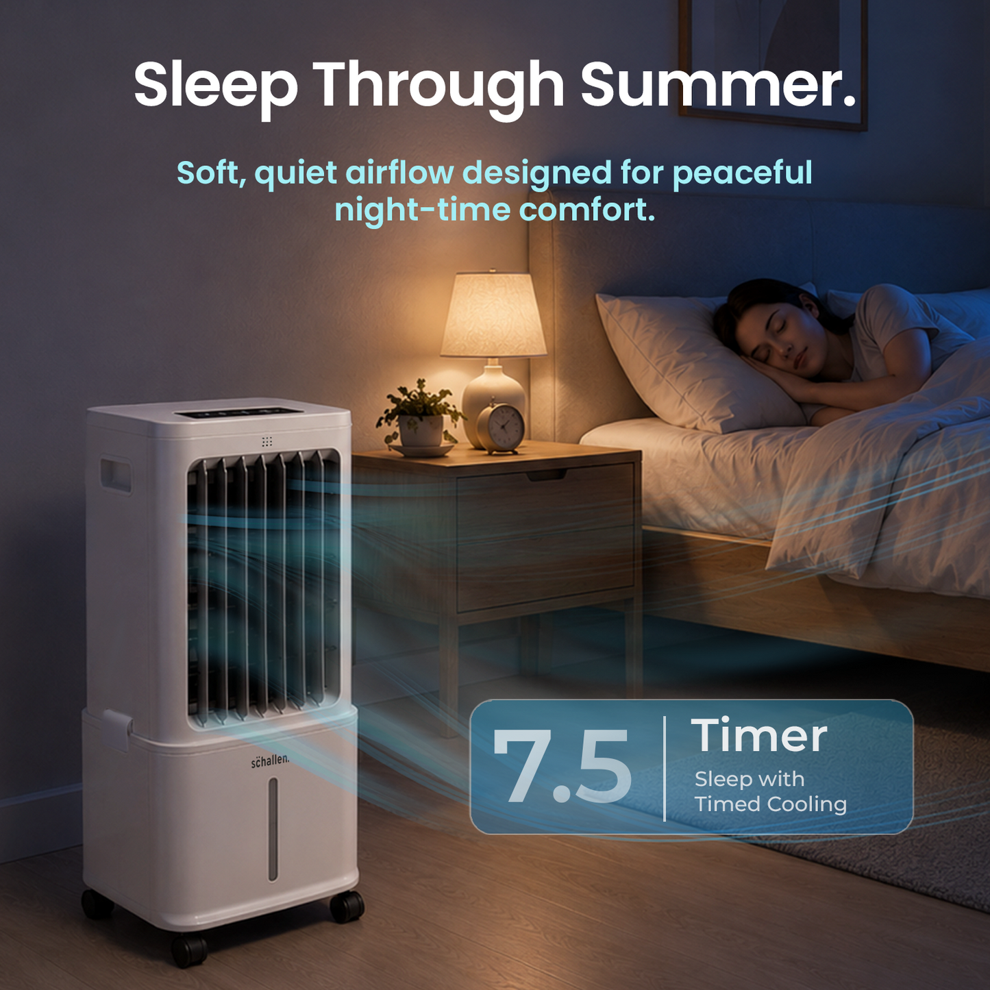 Schallen Portable 10L Air Cooler with Humidifier & Air Purifier for 3 Speeds, Remote Control & Ice Packs