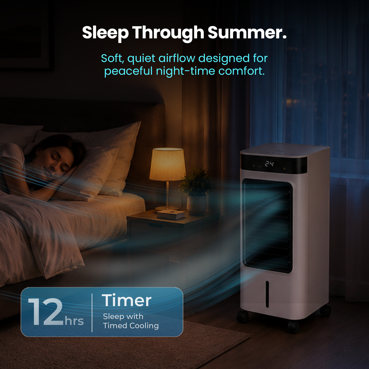 Schallen 9L Portable Air Cooler with Remote Control | Evaporative Tower Fan Cooler with 3 Speeds, 12H Timer, Digital & Energy Efficient, 2 Ice Packs in Black & White (Copy) (Copy)