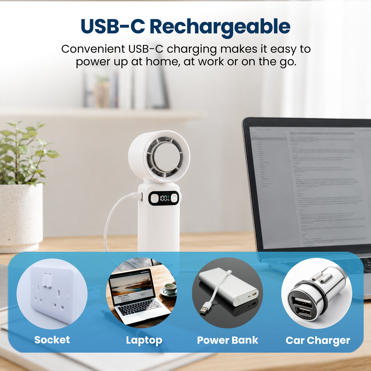 Schallen Handheld Fan with Ice Cooling Plate, 100-Speed Portable Rechargeable Fan, 4000mAh Battery, Up to 11 Hours Runtime & Digital Display for Travel, Office and Outdoors (Available in Grey & White)
