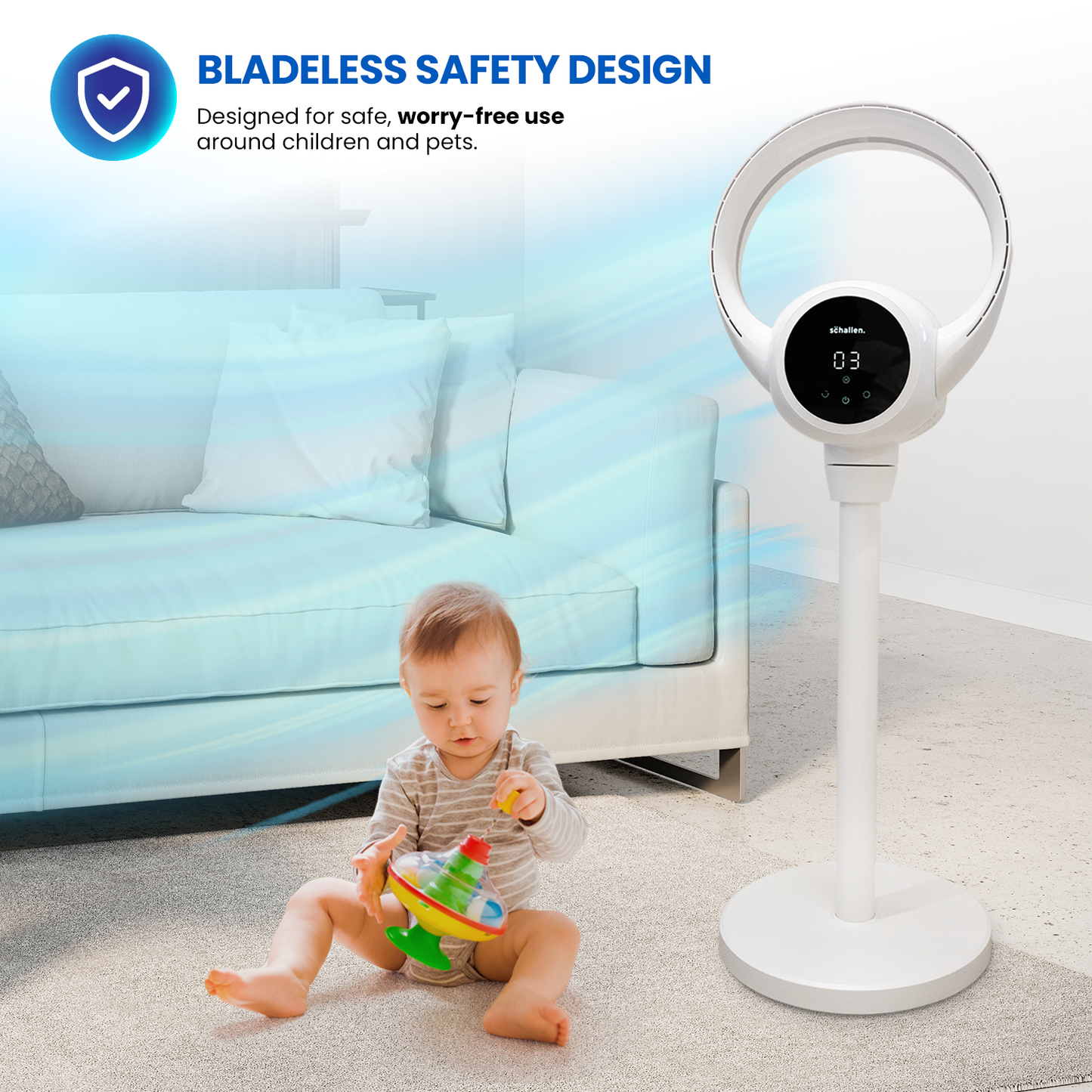 Schallen 2 in 1 Bladeless Floor Fan and Desktop Table Fan Modern White and Black with Digital Display