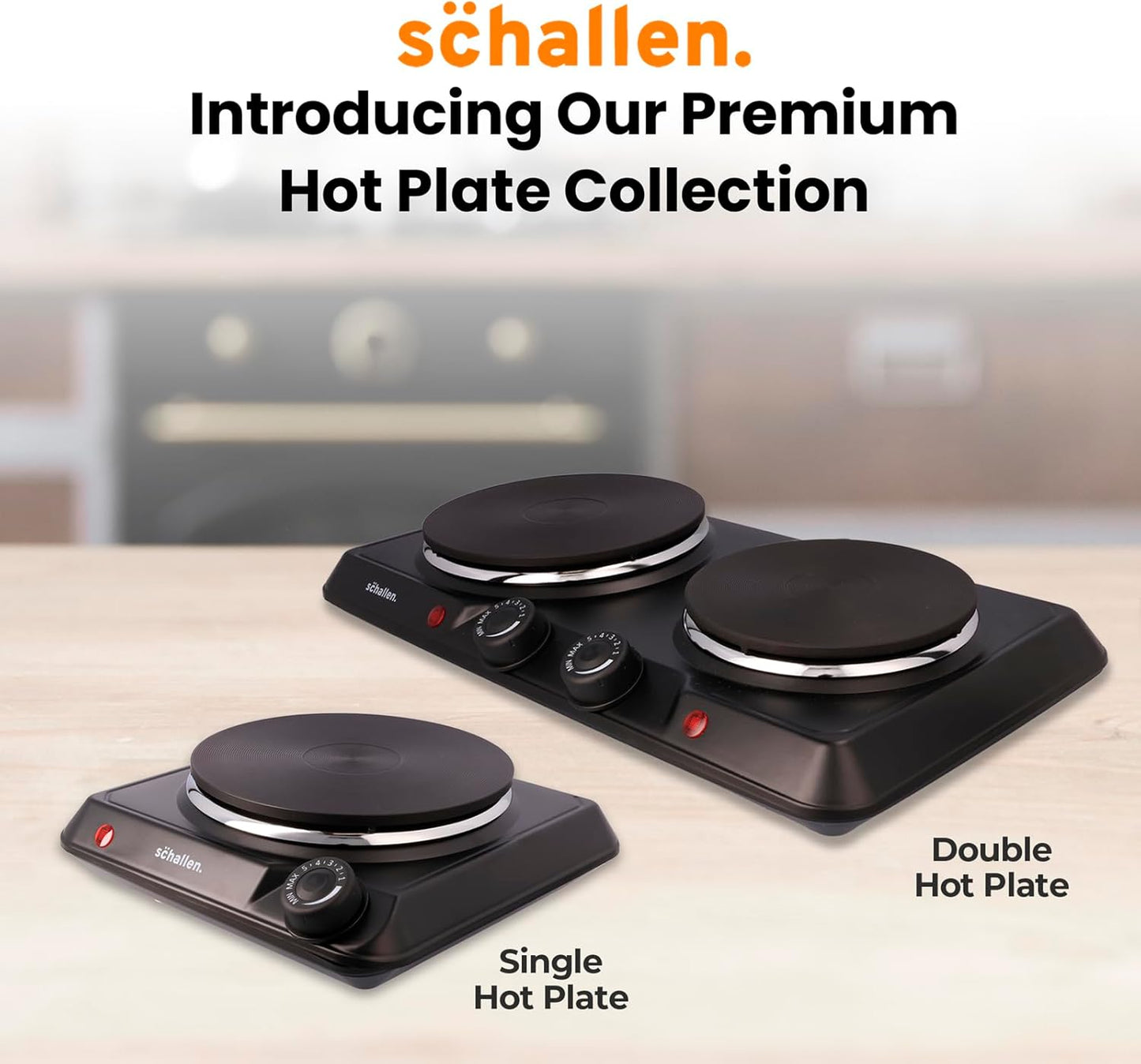 Schallen Electric Double Hot Plate Hob, Portable Tabletop Cooking Hob with Adjustable Thermostat, Ideal for Home, Student Living, Camping, Caravans & Emergency Cooking,  Black