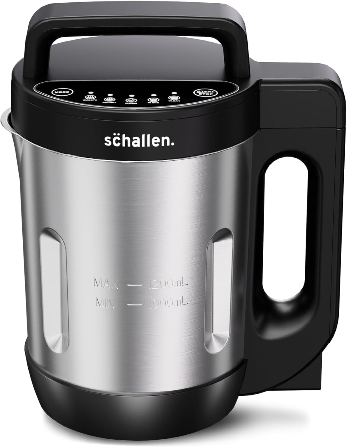 Schallen Electric Soup Maker 1.2L – Stainless Steel Jug & Blade, 800W Heating, 140W Motor, Intelligent Control, Auto Clean, Dry Burn Protection & Overspill Sensor – Ideal for Smooth & Chunky Soups