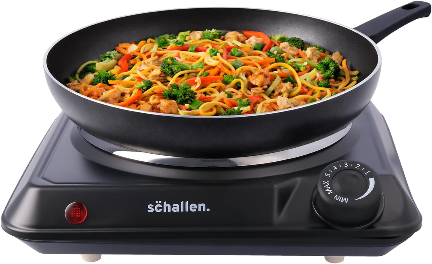 Schallen Electric Single Hot Plate Hob, Portable Tabletop Cooking Hob with Adjustable Thermostat, Ideal for Home, Student Living, Camping, Caravans & Emergency Cooking,  Black