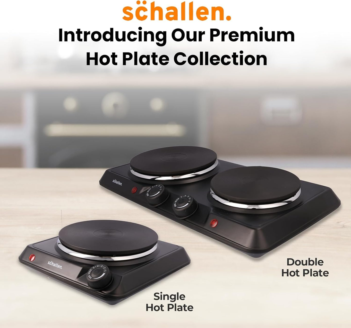 Schallen Electric Single Hot Plate Hob, Portable Tabletop Cooking Hob with Adjustable Thermostat, Ideal for Home, Student Living, Camping, Caravans & Emergency Cooking,  Black
