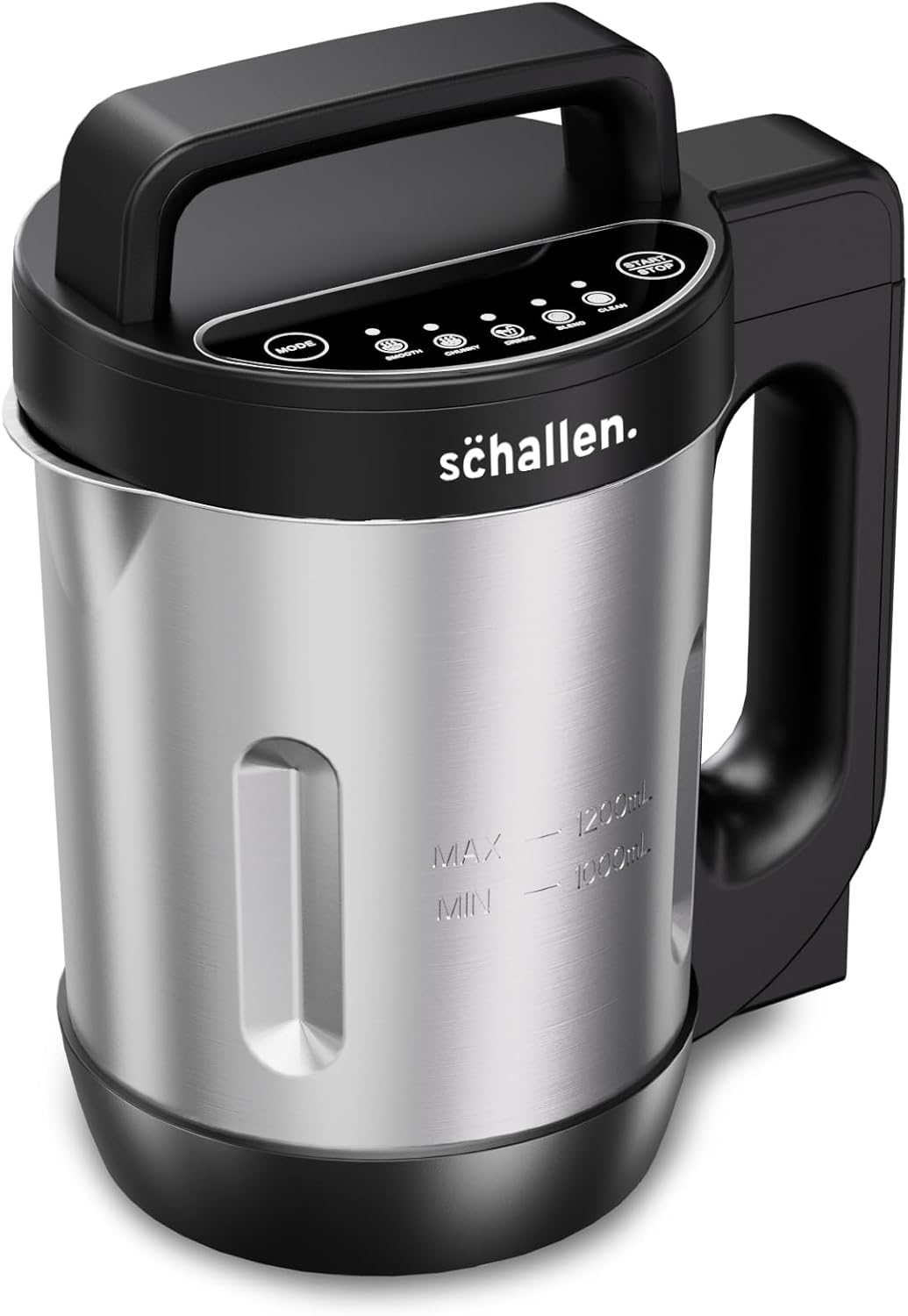 Schallen Electric Soup Maker 1.2L – Stainless Steel Jug & Blade, 800W Heating, 140W Motor, Intelligent Control, Auto Clean, Dry Burn Protection & Overspill Sensor – Ideal for Smooth & Chunky Soups