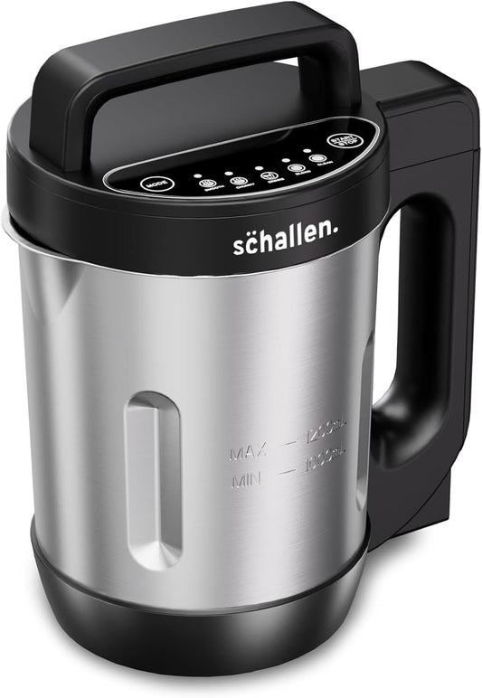 Schallen Electric Soup Maker 1.2L – Stainless Steel Jug & Blade, 800W Heating, 140W Motor, Intelligent Control, Auto Clean, Dry Burn Protection & Overspill Sensor – Ideal for Smooth & Chunky Soups