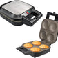 Schallen Electric Non-Stick Deep Fill Quad Pie Maker Machine, Bake Traditional British Pies, Silver Stainless Steel with Locking Latch (4 Pie Maker)
