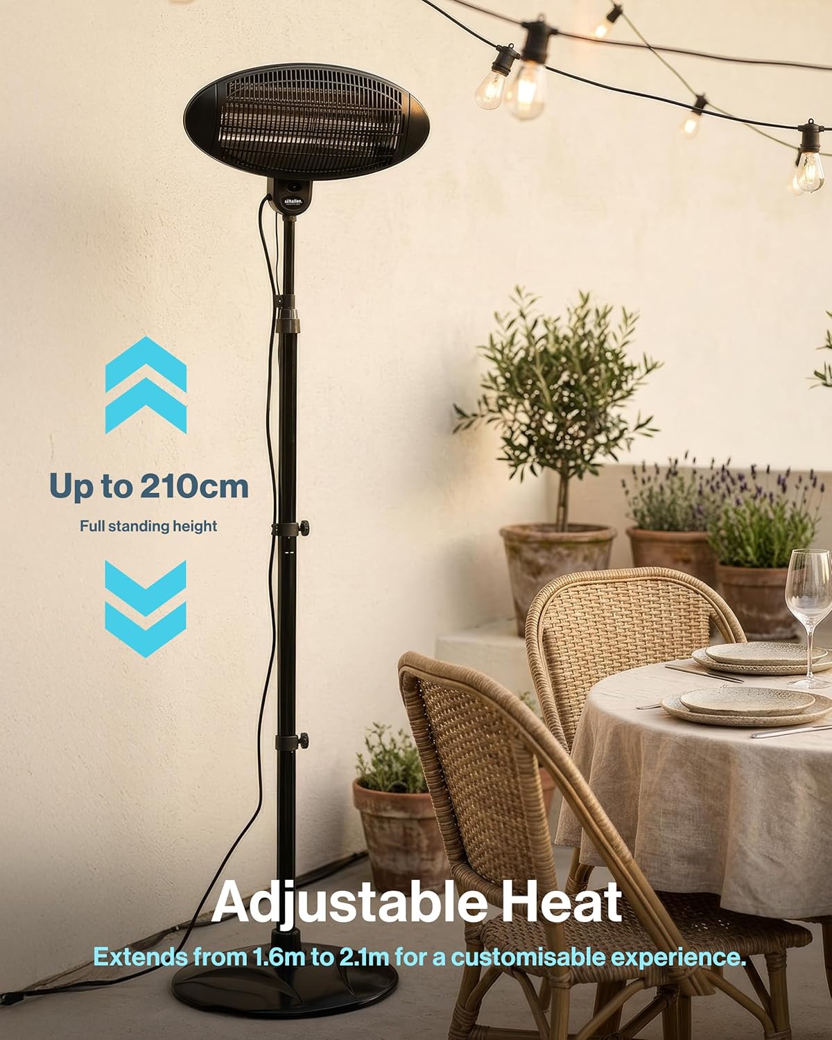 Schallen Outdoor Garden Heater | Floor Free Standing Patio Heater | IPX4 Waterproof Quartz Tube Heater for Terrace Patio Balcony Outdoor