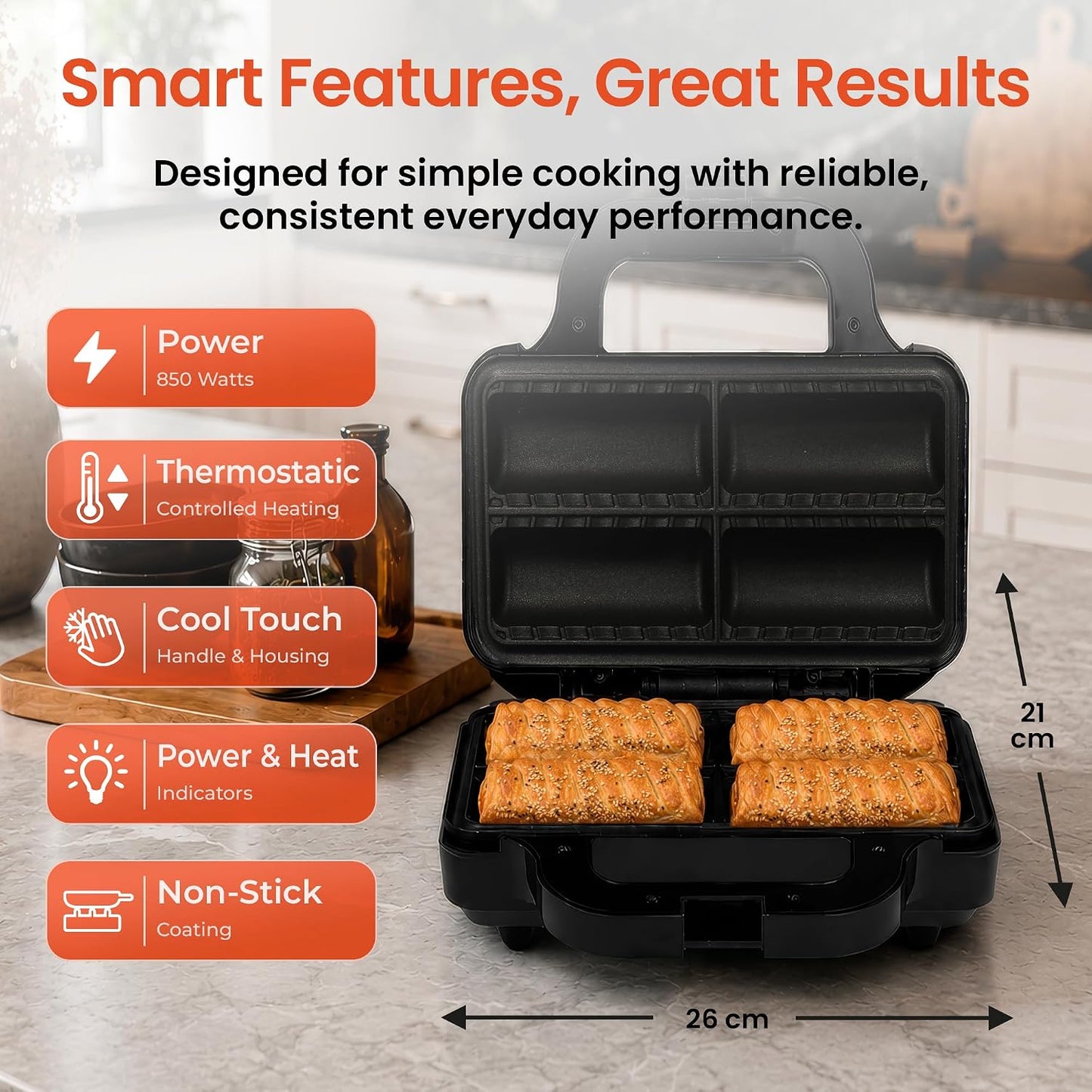Sausage Roll Maker Machine Electric Snack & Breakfast Machine, Compact & Safe Non-Stick Appliance with Cool-Touch Handle