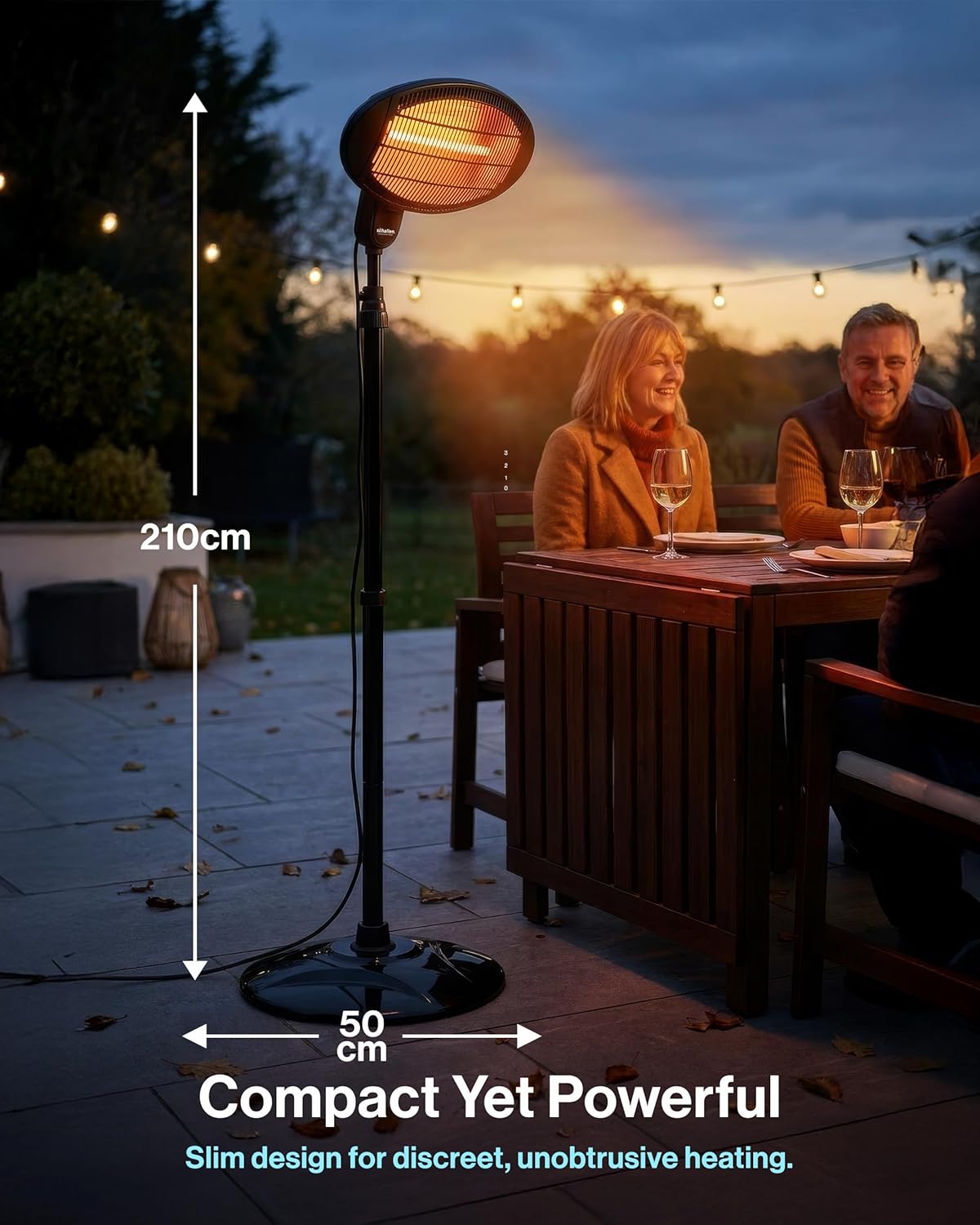 Schallen Outdoor Garden Heater | Floor Free Standing Patio Heater | IPX4 Waterproof Quartz Tube Heater for Terrace Patio Balcony Outdoor