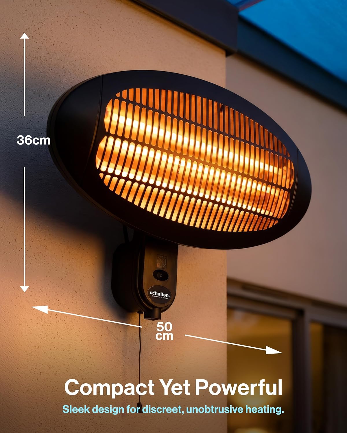 Schallen Outdoor Garden Heater | Wall Mounted Patio Heater | IPX4 Waterproof Quartz Heater