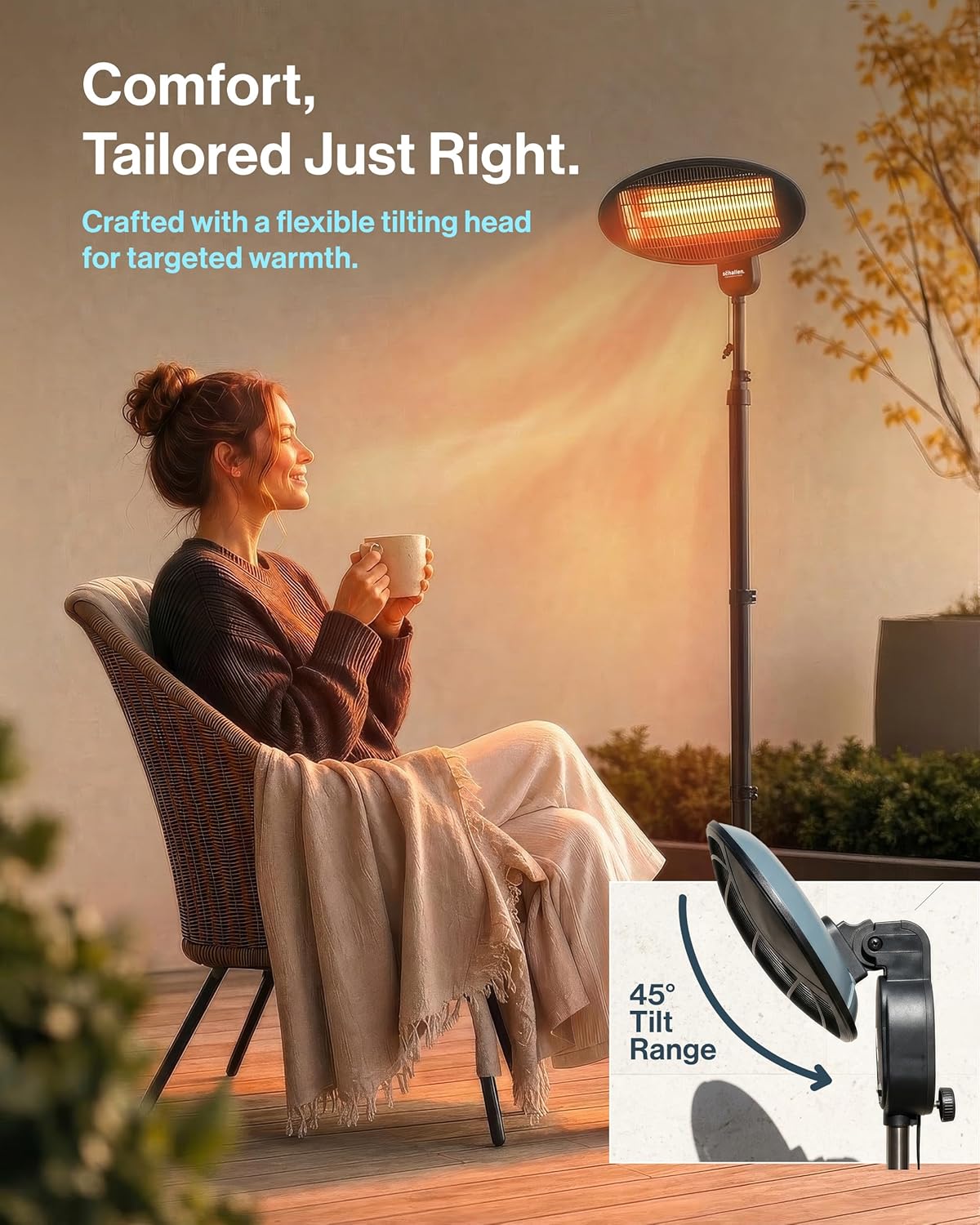 Schallen Outdoor Garden Heater | Floor Free Standing Patio Heater | IPX4 Waterproof Quartz Tube Heater for Terrace Patio Balcony Outdoor
