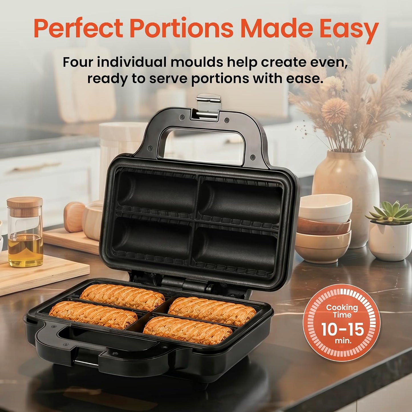 Sausage Roll Maker Machine Electric Snack & Breakfast Machine, Compact & Safe Non-Stick Appliance with Cool-Touch Handle