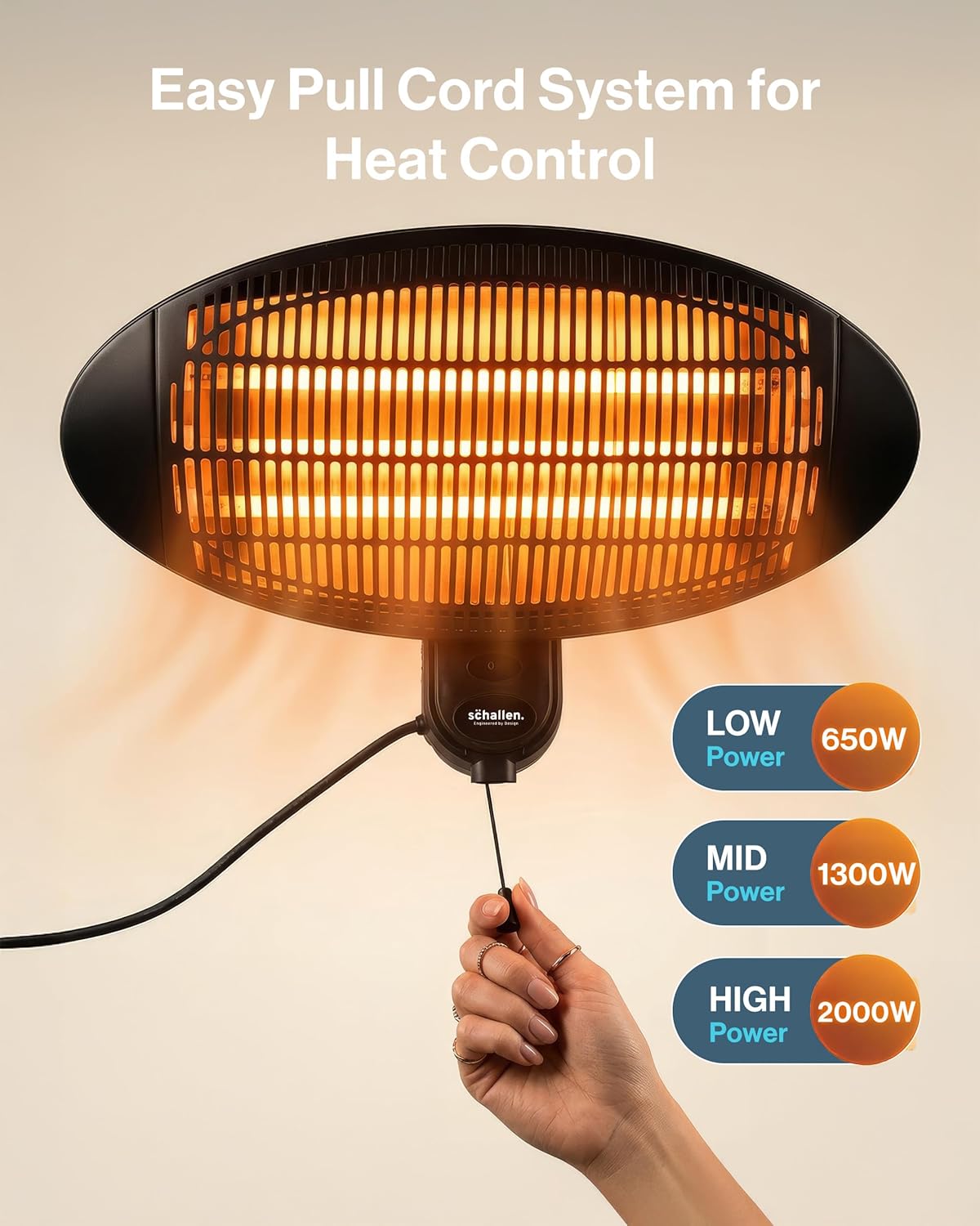 Schallen Outdoor Garden Heater | Wall Mounted Patio Heater | IPX4 Waterproof Quartz Heater