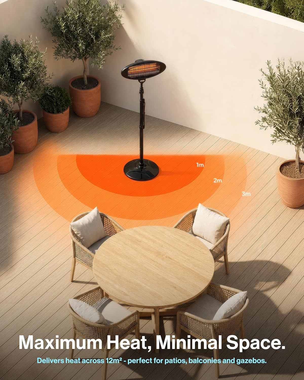 Schallen Outdoor Garden Heater | Floor Free Standing Patio Heater | IPX4 Waterproof Quartz Tube Heater for Terrace Patio Balcony Outdoor