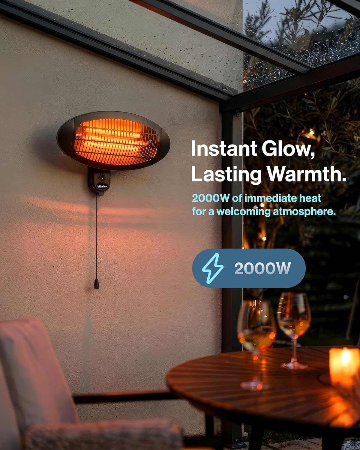 Schallen Outdoor Garden Heater | Wall Mounted Patio Heater | IPX4 Waterproof Quartz Heater
