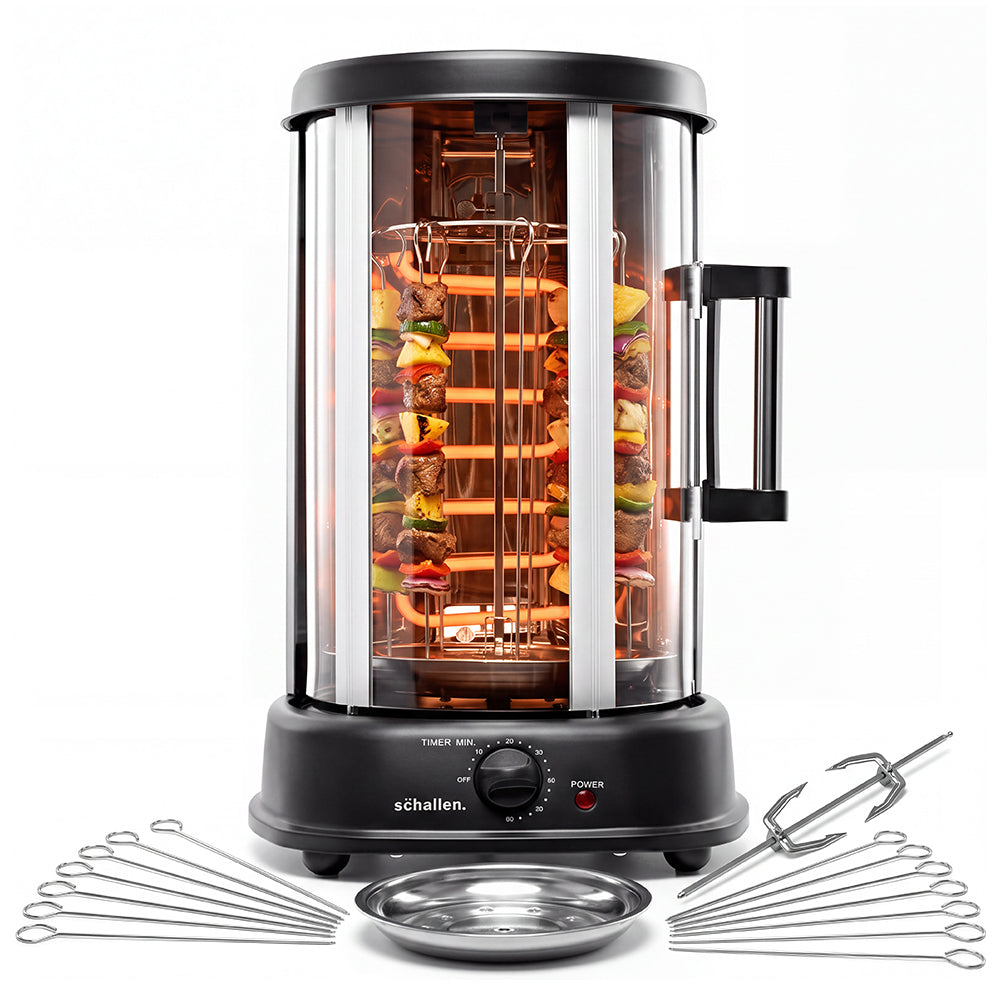 Schallen Electric 1500W 360° Rotating 21L Rotisserie Grill for Kebabs, Skewers and Roasts
