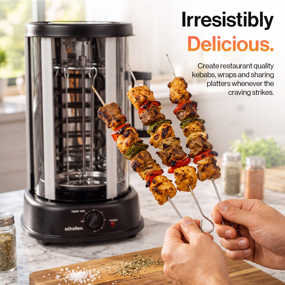 Schallen Electric 1500W 360° Rotating 21L Rotisserie Grill for Kebabs, Skewers and Roasts