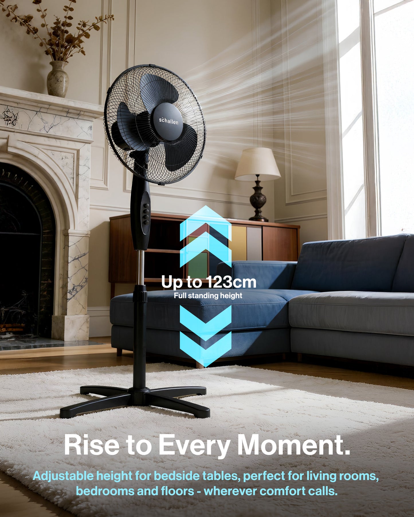 Schallen 16" Electric Oscillating Floor Standing Tall Pedestal Air Cooling Fan - Black