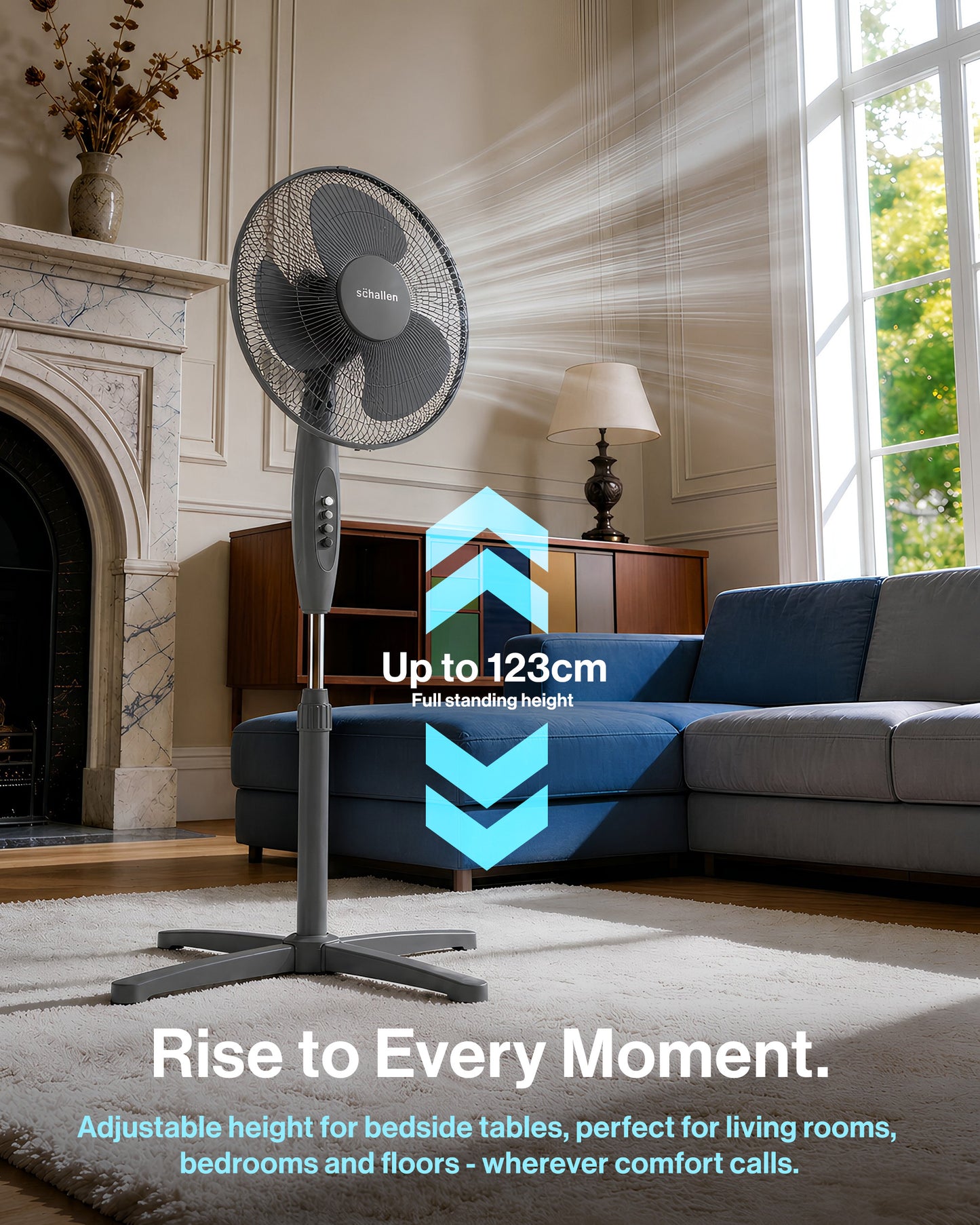 Schallen 16" Electric Oscillating Floor Standing Tall Pedestal Air Cooling Fan - Grey