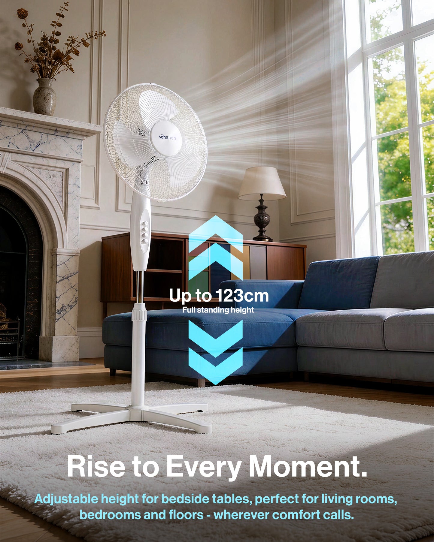 Schallen 16" Electric Oscillating Floor Standing Tall Pedestal Air Cooling Fan - White
