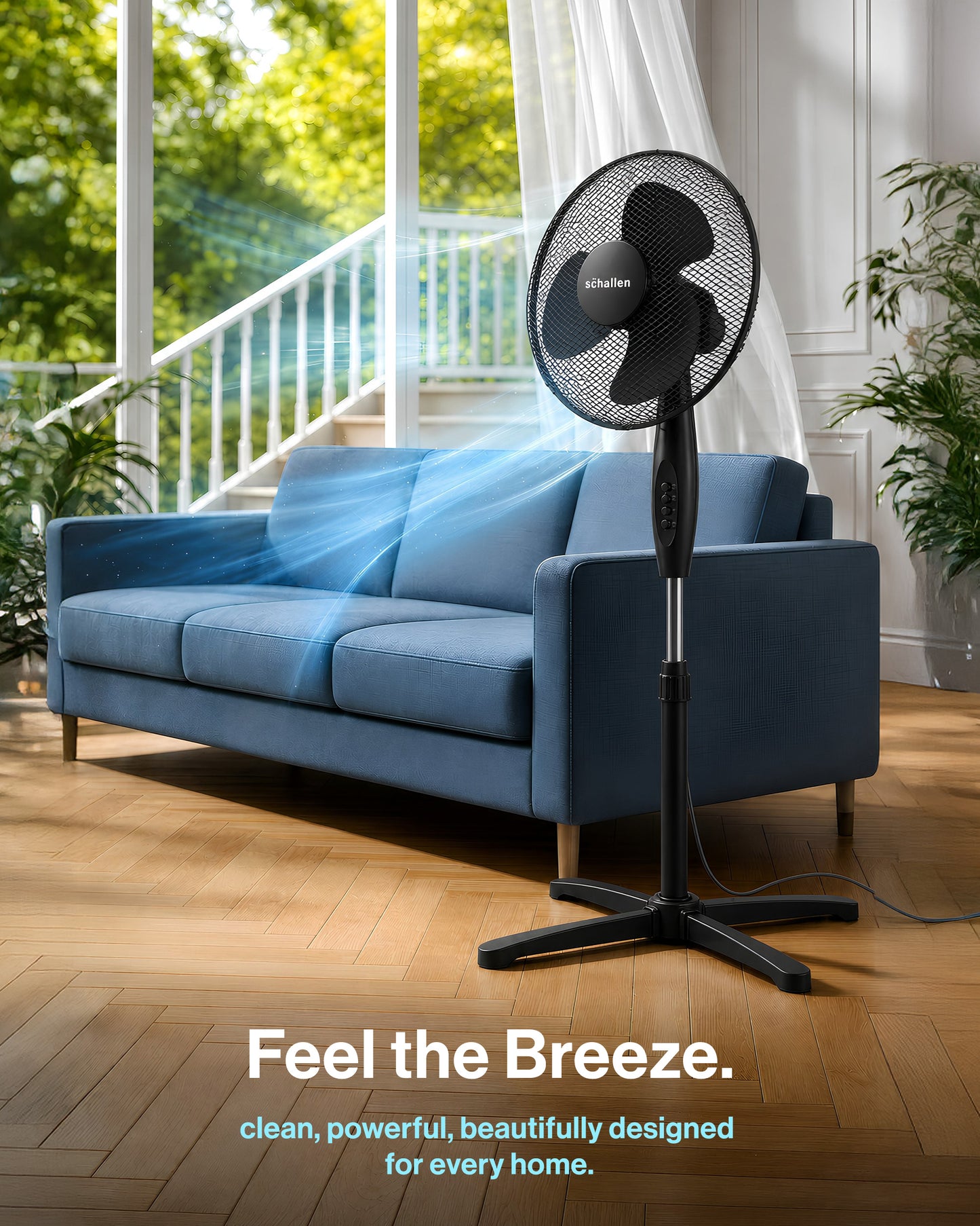 Schallen 16" Electric Oscillating Floor Standing Tall Pedestal Air Cooling Fan - Black