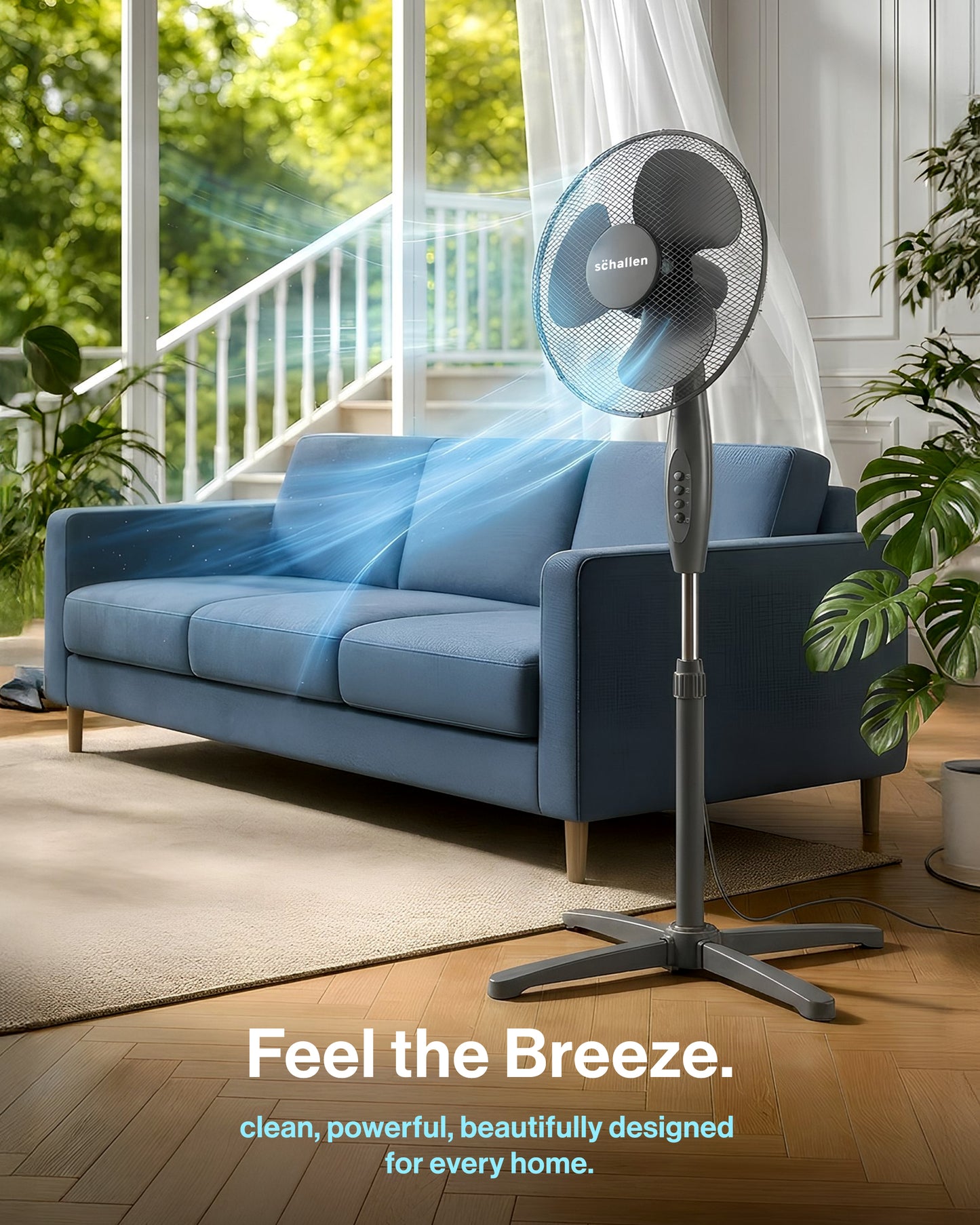 Schallen 16" Electric Oscillating Floor Standing Tall Pedestal Air Cooling Fan - Grey