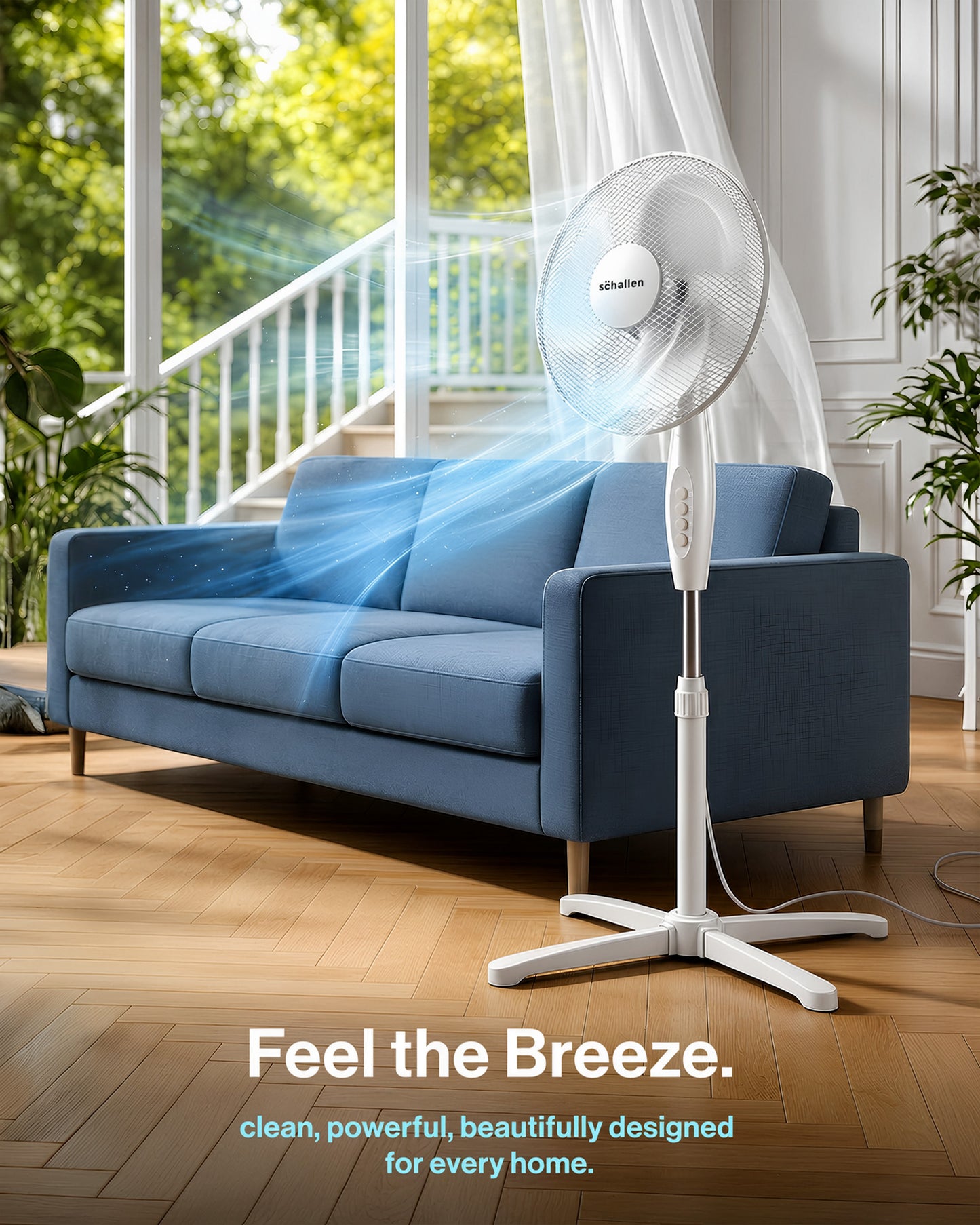 Schallen 16" Electric Oscillating Floor Standing Tall Pedestal Air Cooling Fan - White