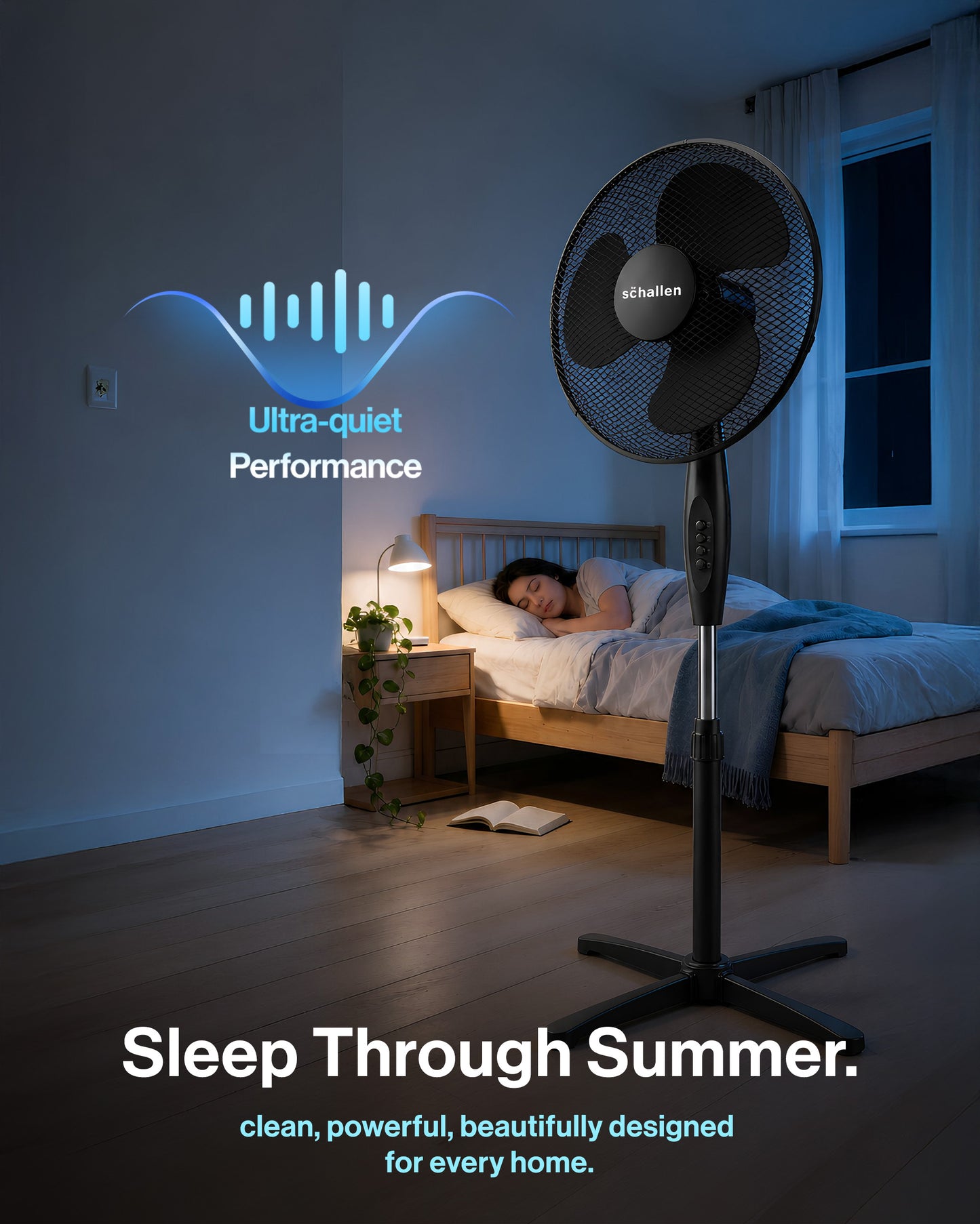 Schallen 16" Electric Oscillating Floor Standing Tall Pedestal Air Cooling Fan - Black