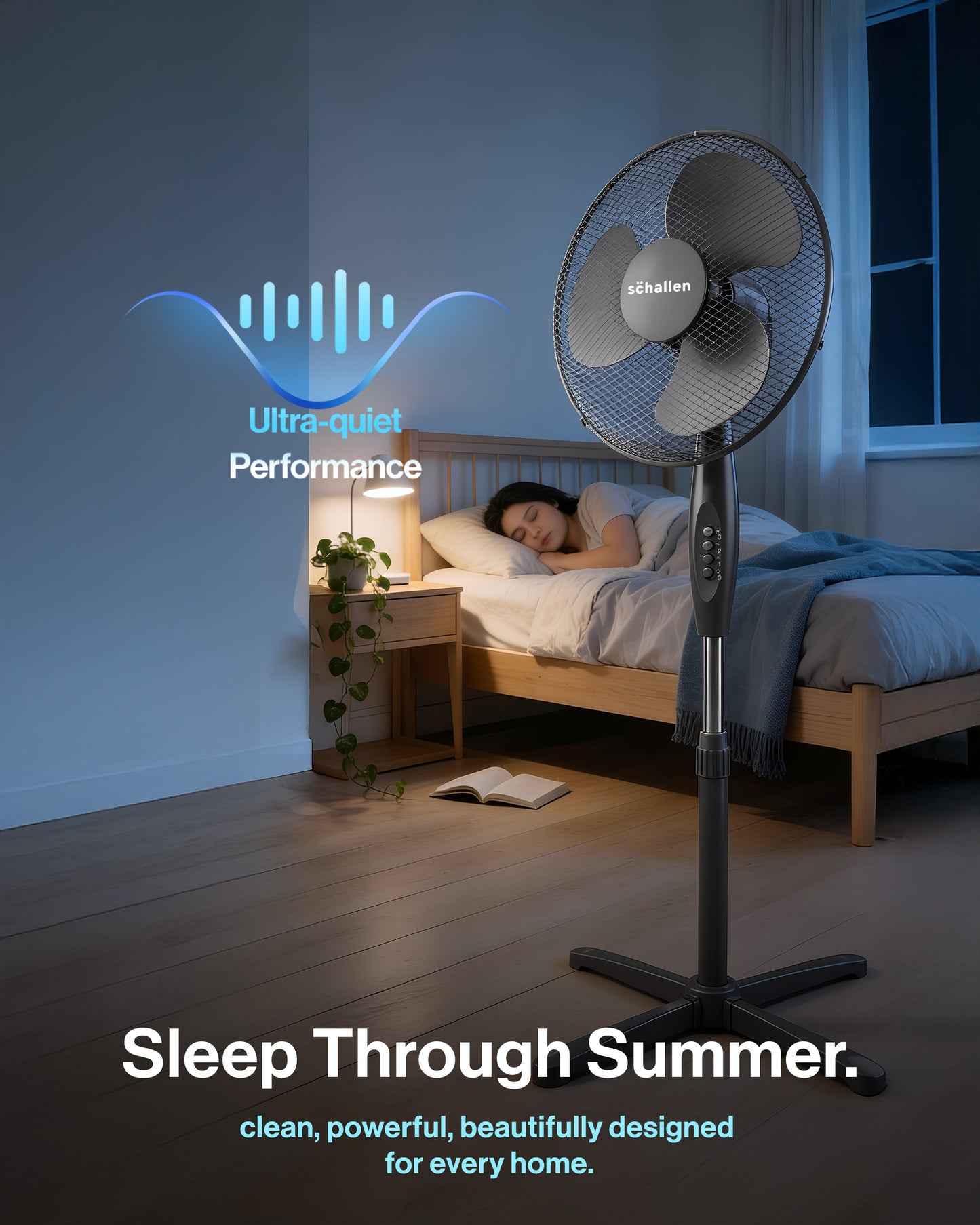 Schallen 16" Electric Oscillating Floor Standing Tall Pedestal Air Cooling Fan - Grey