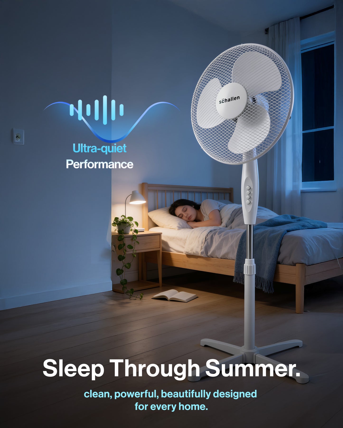 Schallen 16" Electric Oscillating Floor Standing Tall Pedestal Air Cooling Fan - White