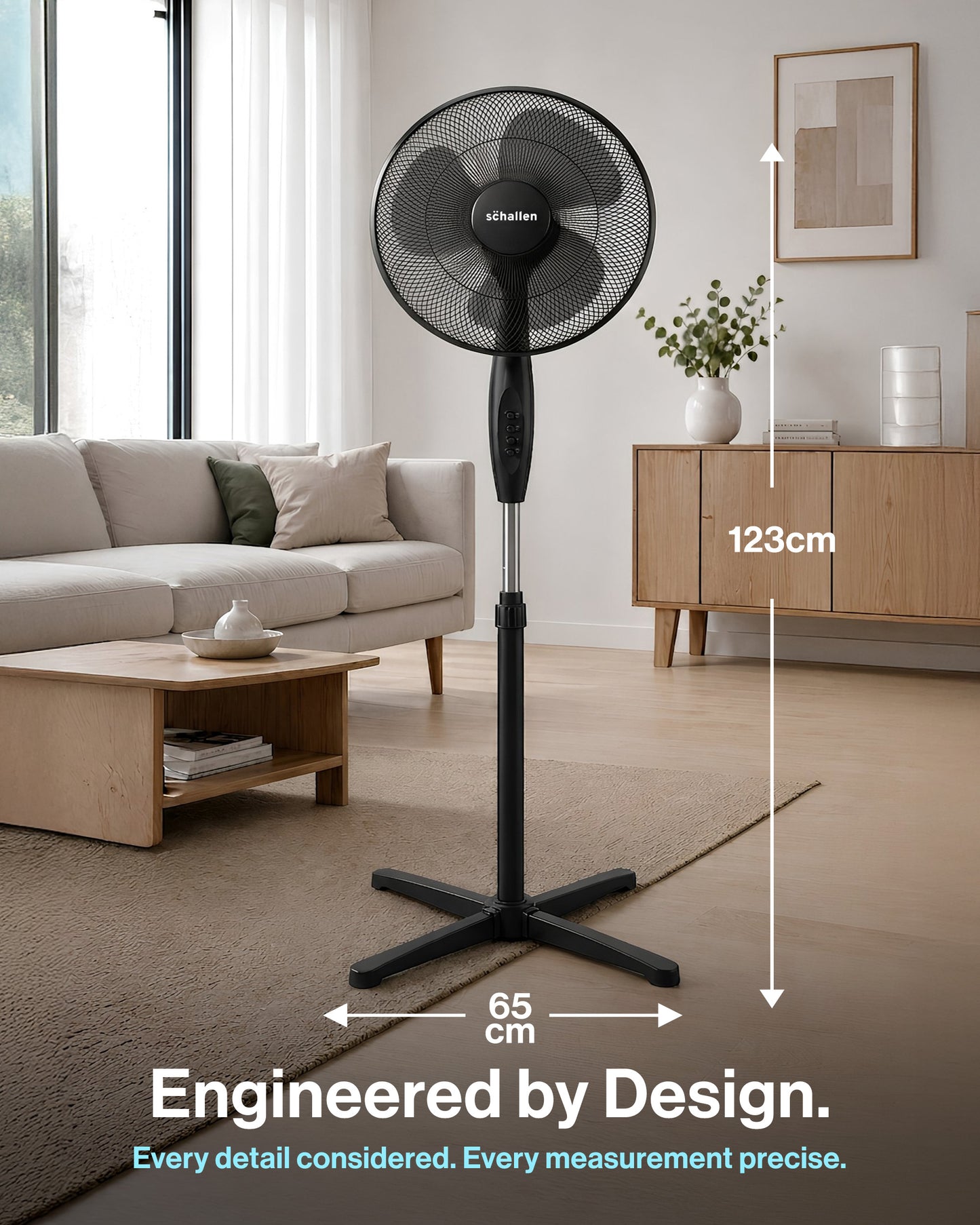 Schallen 16" Electric Oscillating Floor Standing Tall Pedestal Air Cooling Fan - Black