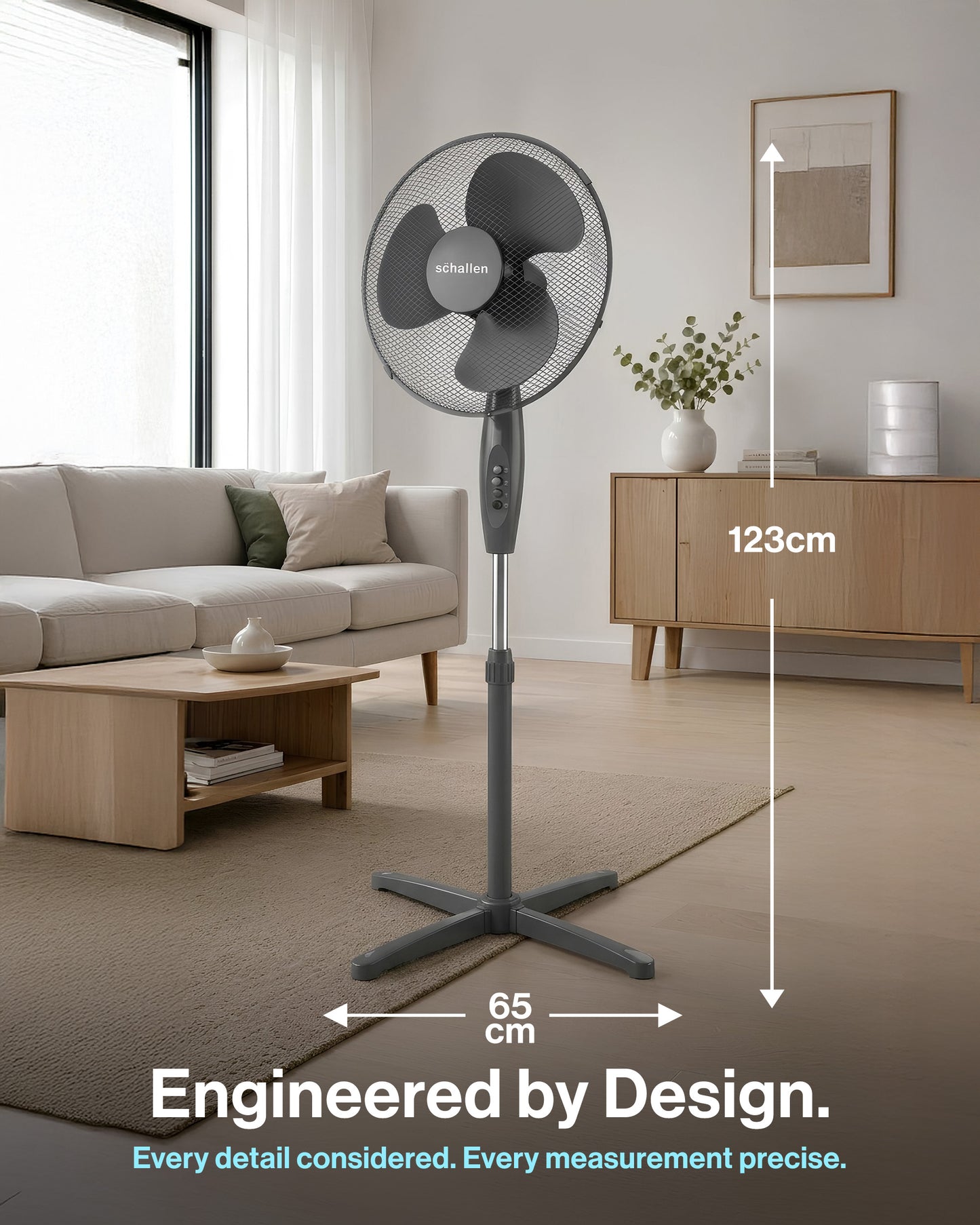 Schallen 16" Electric Oscillating Floor Standing Tall Pedestal Air Cooling Fan - Grey
