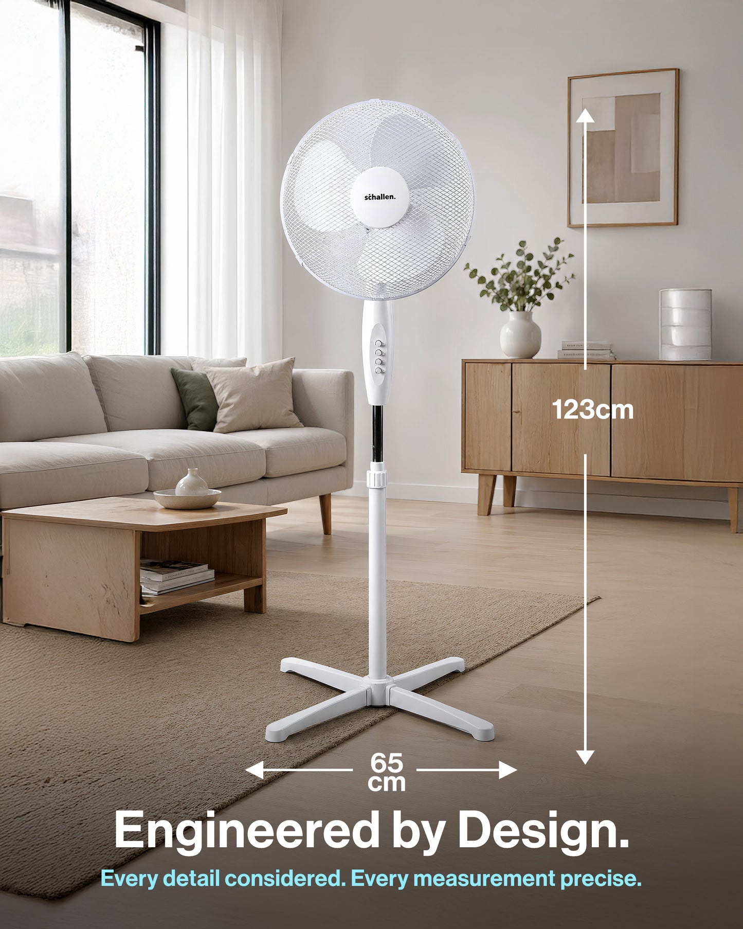 Schallen 16" Electric Oscillating Floor Standing Tall Pedestal Air Cooling Fan - White