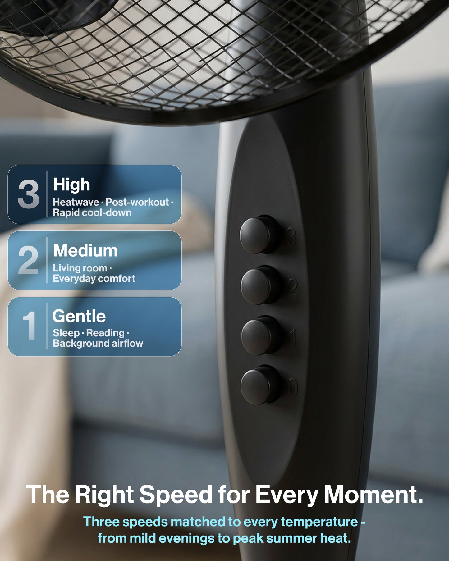 Schallen 16" Electric Oscillating Floor Standing Tall Pedestal Air Cooling Fan - Black