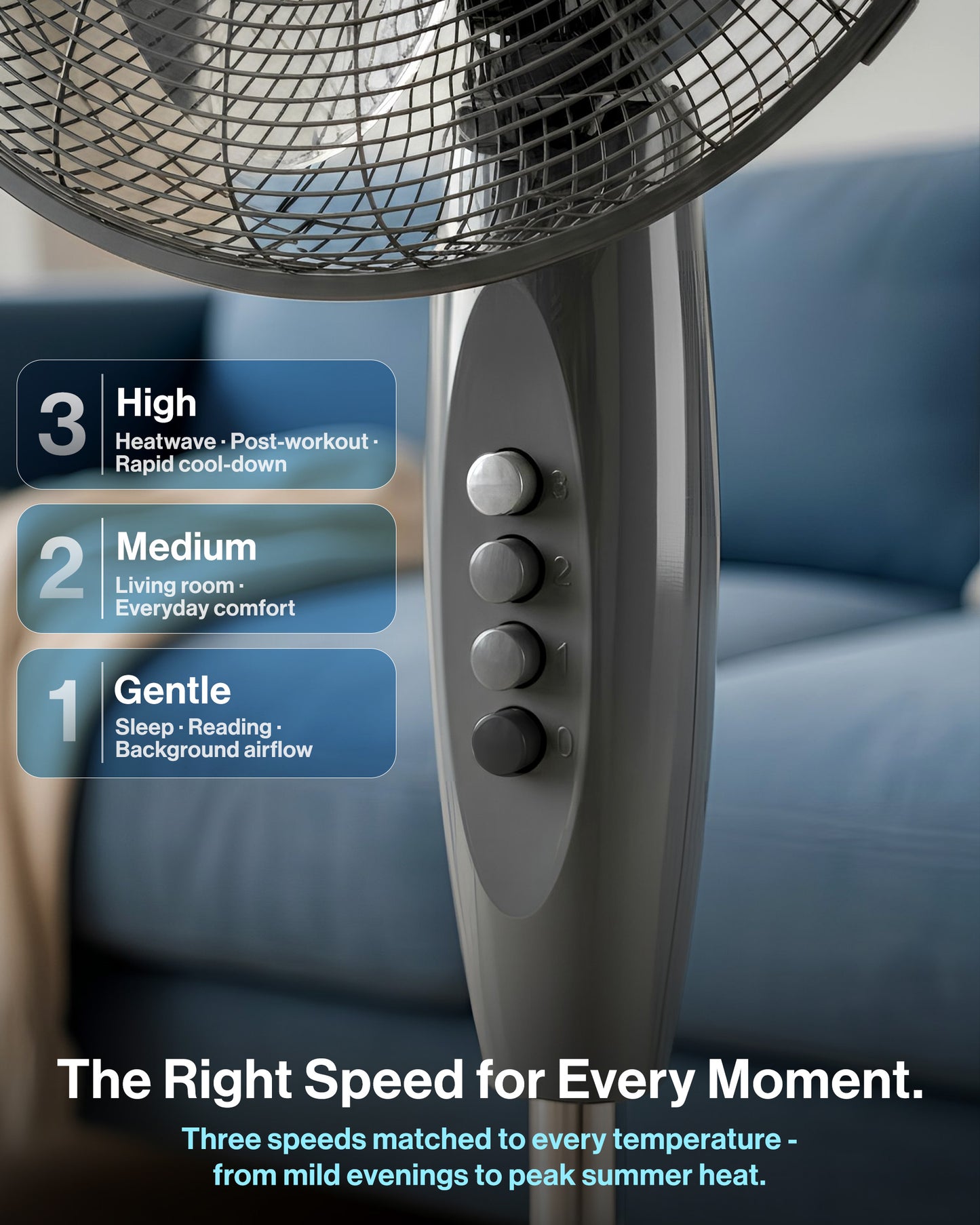 Schallen 16" Electric Oscillating Floor Standing Tall Pedestal Air Cooling Fan - Grey