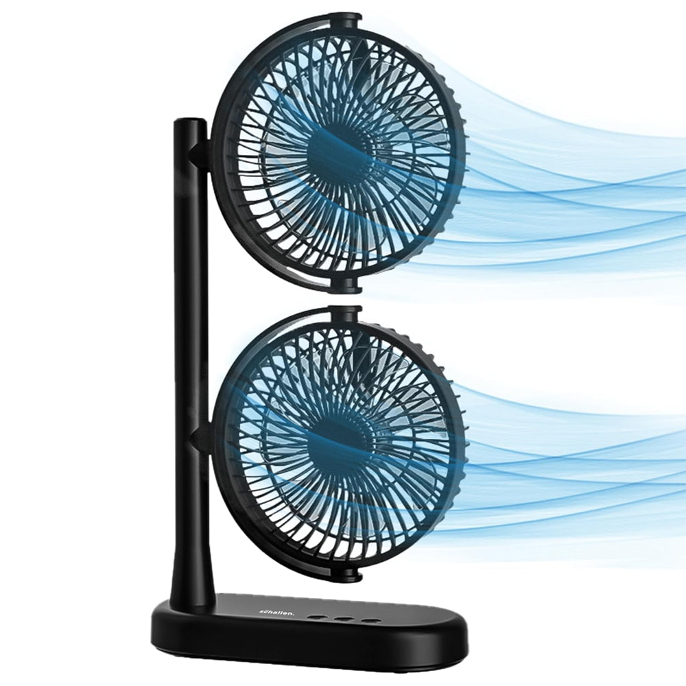 Schallen Dual Head USB-C Fan | Portable Desk Fan with 2 Speeds | Black