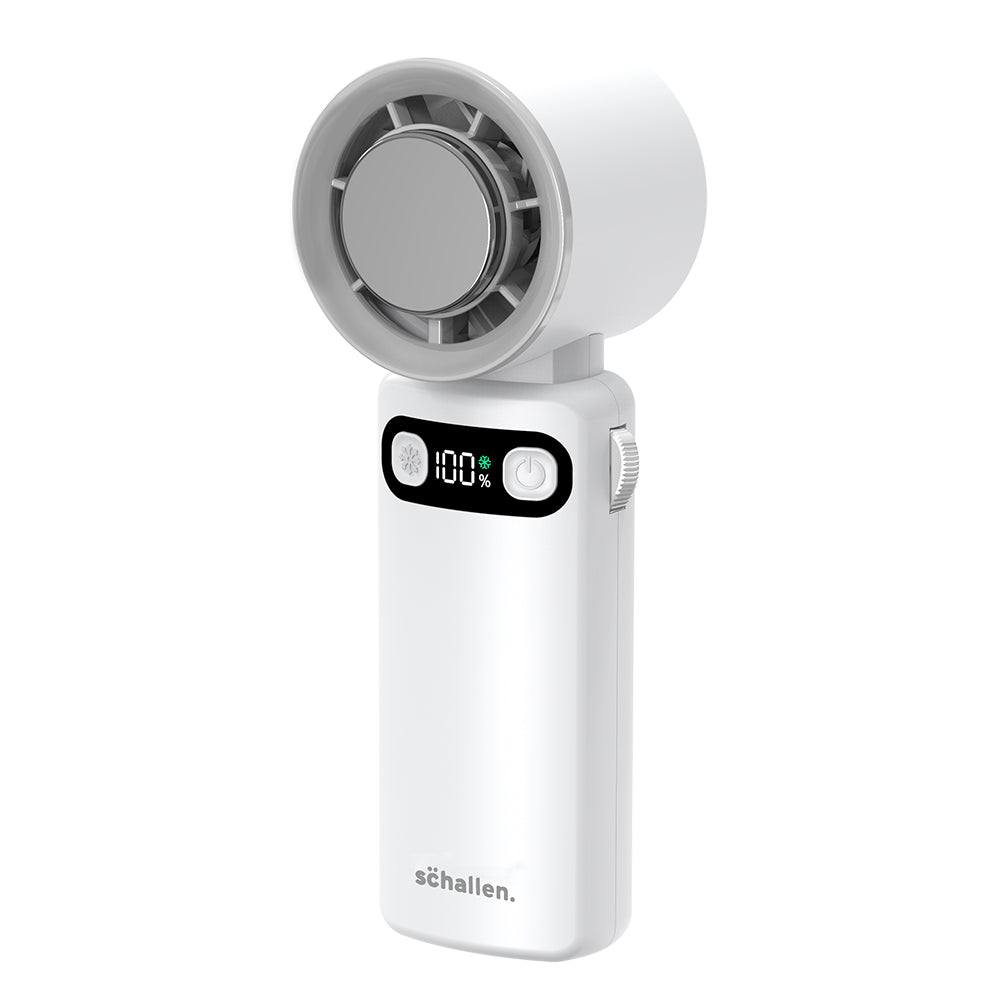 Schallen Handheld Fan with Ice Cooling Plate, 100-Speed Portable Rechargeable Fan, 4000mAh Battery, Up to 11 Hours Runtime & Digital Display for Travel, Office and Outdoors (Available in Grey & White)