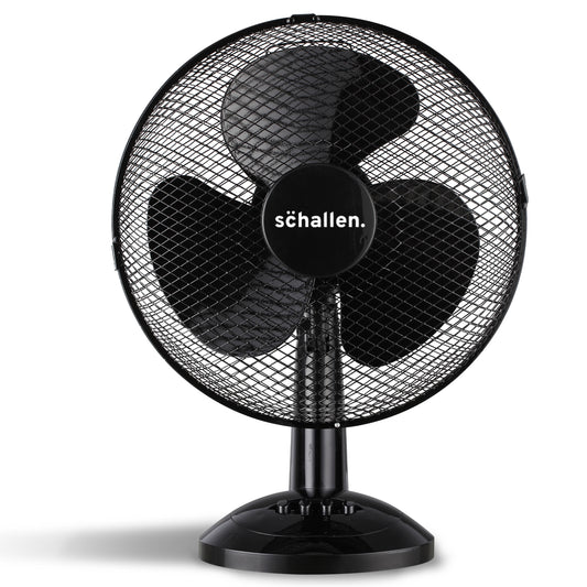 Schallen Electric 12" 3 Speed Oscillating Worktop Desk Table Air Cooling Fan - Black