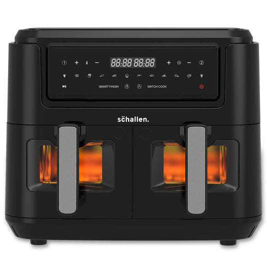 Schallen Healthy Eating Low Fat Large Digital Twin Dual Air Fryer with 60 Min Timer in BLACK