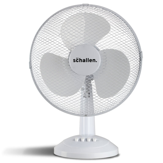 Schallen Electric 12" 3 Speed Oscillating Worktop Desk Table Air Cooling Fan - White