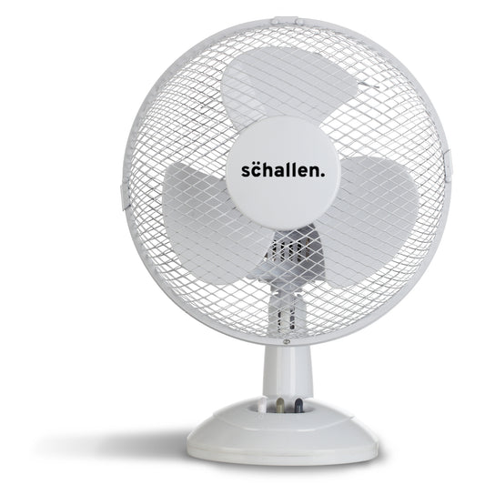 Schallen Small 9" Portable Desk Table Oscillating Cooling Fan with 2 Speed Setting - White