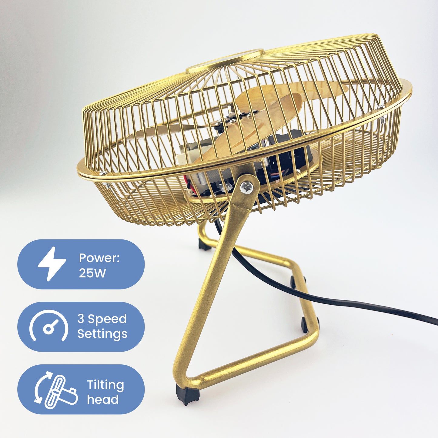 Schallen Champagne Gold Small Metal High Velocity Cold Air Circulator Adjustable Floor Fan - 9"